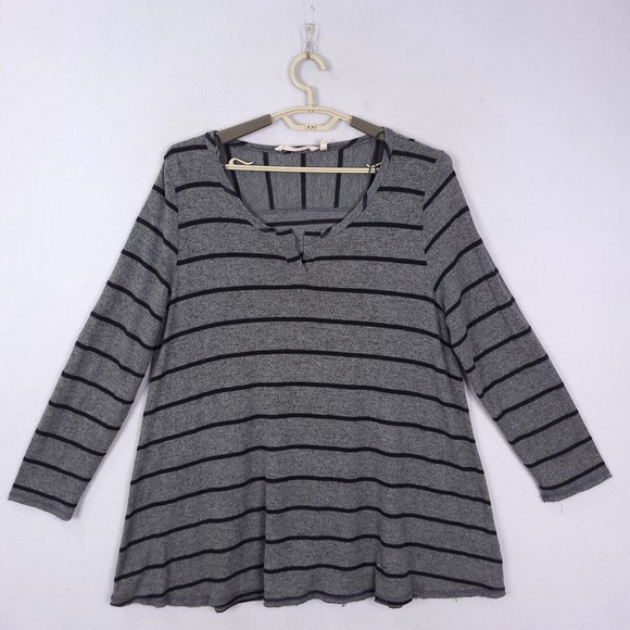 Soft Surroundings Heather Gray Striped Lightweight Knit Sweater Top Plus Size 1X - Picture 1 of 10